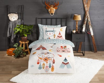 Good Morning dekbedovertrek tipi-tenten / boho - 1 persoons 140x200/220 cm - Multi - 100% Katoen flanel
