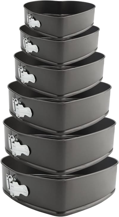 Set van 6 Hartvormige Bakvormen - Non-Stick Springvormen voor Taarten, Cheesecakes en Gebak - Diverse Maten van 7" tot 11" - Lekvrij en Met Verwijderbare Bodem