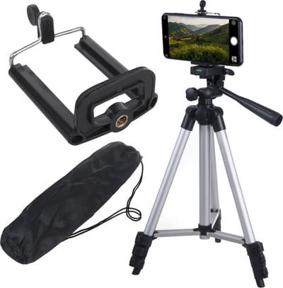 Maclean - Universeel 1/4" Statief met Telefoonhouder en Draagtas - Geschikt voor Camera's Camcorders Smartphones Ringlampen - Hoogte max. 102cm