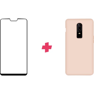 Bundel: OnePlus 6 screenprotector + Pink Siliconen hoesje
