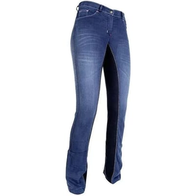 Denim Paardrijbroek Full Grip Meisjes HKM Summer
