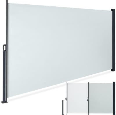 tectake® Uitschuifbaar Windscherm met Oprolmechanisme - 300 x 160 cm - Zijluifel met Aluminium Frame- Zonnescherm - Tuinscherm - Grijs Balkonscherm - Ondoorzichtbaar Privacyscherm - Markiesdoek