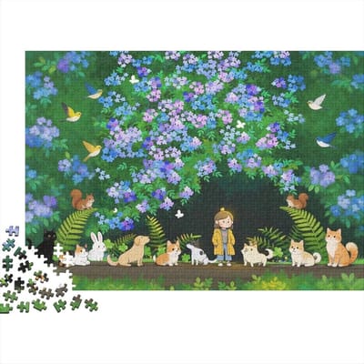 Legpuzzel Kat Bloemenweide - Puzzel voor Volwassenen - Ontspannen Spel - Gerecycled Materiaal - 1000 Stukjes 70x50cm - Multicolor