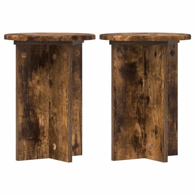 vidaXL - Plantenstand - 2 - st - Gerookt - eiken - Ø29,5 - x - 40 - cm - Bewerkt - hout