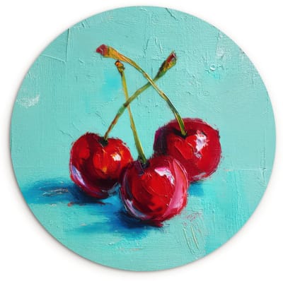 WallCircle® Wandcirkel 120x120 cm - Muurcirkel Kersen - Rood - Drie - Geverfd - Muurdecoratie woonkamer - Wanddecoratie slaapkamer - Kamer decoratie accessoires - Ronde schilderijen XXL