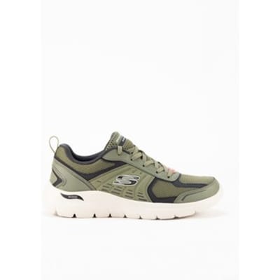 Skechers Arch Fit Summits Leege Lederen Heren Sneakers in Olijfgroen Leder/Pu/Mesh