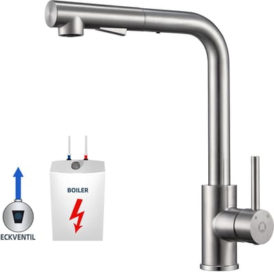 CECIPA max - Lage druk Keukenkraan - Keukenkraan Met Uittrekbare Uitloop - Lage druk- Handdouche - Zilver