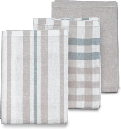Theedoeken, Set van 3, Licht Grijs, 65 x 45 x 0.2 cm - Kela | Pasado