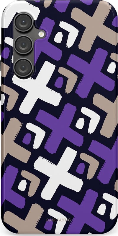 Casetastic hoesje geschikt voor Samsung Galaxy S23 FE - Dubbellaagse bescherming - Fresh Paars Witte X's - Fashion Case - Donkerblauw Zilver Lavendel Wit