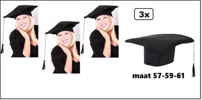 3x Luxe Geslaagd muts stof in 3 maten 57-59-61 - geslaagd afgestudeerd slagen school diadeem hoofddeksel diploma master