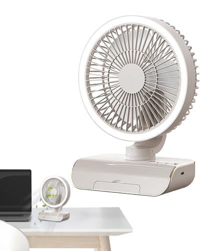 Oscillerende tafelventilator oplaadbaar - 5 snelheden, afstandsbediening en 2000 mAh accu, compacte bureauventilator voor thuis, kantoor en slaapkamer, wit