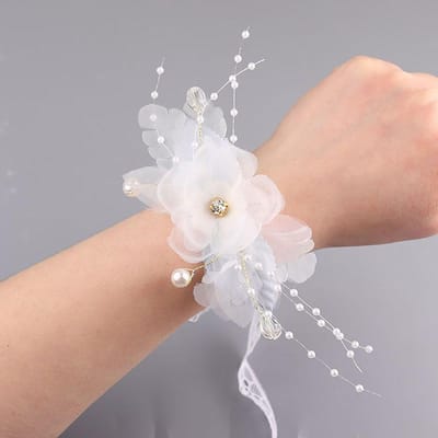 Bracelet de poignet à lacets avec perles et strass pour demoiselle d'honneur, accessoire de mariage ou de bal
