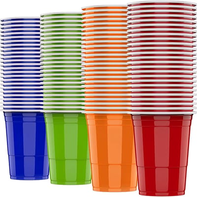 Somstyle Beerpong Bekers - 100 Stuks - Party Red Cups 500 ML - Beer Pong Set - Blauw, Groen, Rood & Oranje
