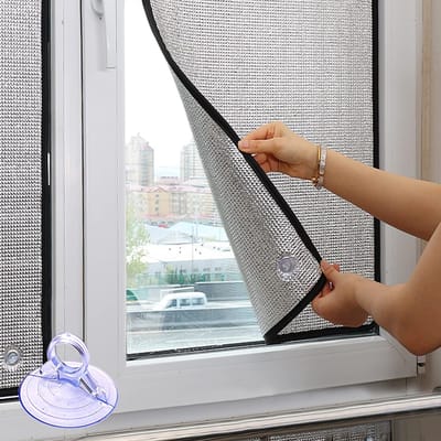 Verduisterende Raamfolie Zonwerend en Isolerend - 100% Verduistering met Zuignappen - Aluminiumfolie Raamisolatie tegen Hitte en UV - Privacy Folie Dag en Nacht voor Slaapkamer, Babykamer en Thermopane Ramen - 8mm Dik - 50 x 50 cm