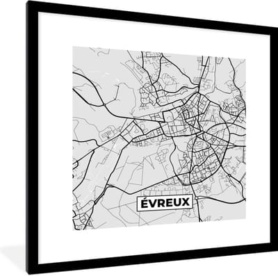 Fotolijst incl. Poster - Kaart – Stadskaart – Frankrijk - Évreux - Plattegrond - 40x40 cm - Posterlijst