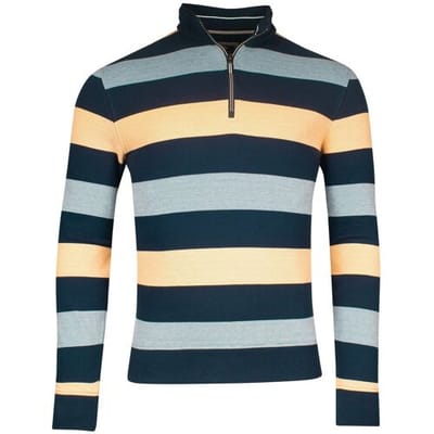 Baileys Trui Sweatshirt Half Zip Doubleface Yarn-Dyed Two Tone Stripes Mid Orange / male