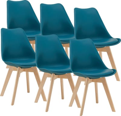 Eetkamerstoel Dubrovnik set van 6 kunstleer en beuken turquoise