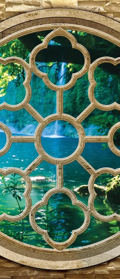 Stone Wall Tropical Waterfall Lake Photo Wallcovering