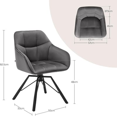 Eetkamerstoel Novihome LuxeSpin – Set van 6 Draaibare Donkergrijze Fluwelen Stoelen met Armleuningen en Ergonomische Rugleuning – Comfortabele Moderne Keuken- en Woonkamerstoelen