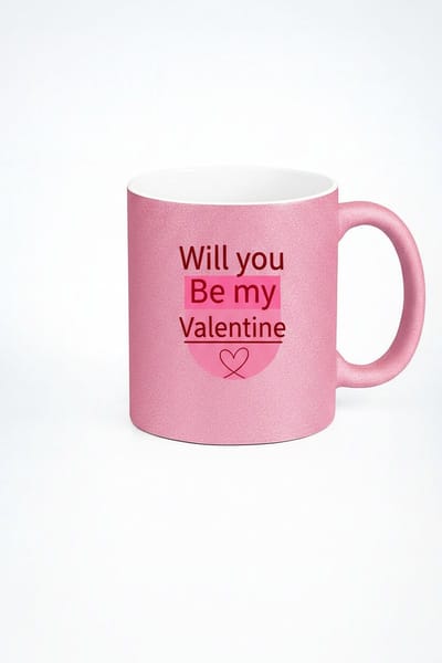 Roze Glitter Valentijn Mok - 'Will you be my Valentine' - Cadeau voor Liefde