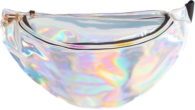 KIMU® Grote Iridescent Heuptas Zilver Holografisch - Heuptasje Fanny Pack Pvc Zilveren Tas Regenboog Tasje Glitter Metallic Glanzend Cyber Festival