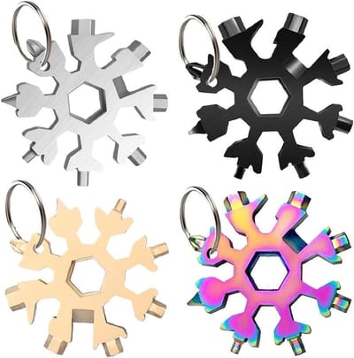 Sneeuwvlok Multitool - Sleutelhanger Gereedschap - Dagelijkse Taken - 18 Functies - 4 Stuks - Zilver