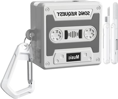 Beschermhoes voor Galaxy Buds 4 en Buds Pro 4, Shockproof Siliconen Case met Cassette Tape Design, Inclusief Reinigingskit en Sleutelhanger, Grijs