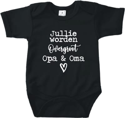 Baby romper met tekst zwangerschap aankondiging | Jullie worden overgroot Opa en Oma | Zwart | korte mouw | maat 56 cadeautje zwangerschap aankondiging bekendmaking |Cadeautje 100% katoen.