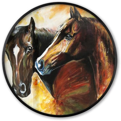 Poster in lijst Rond - Fotolijst 60x60 cm - Posters - Schilderij - Paarden - Dieren - Olieverf - Ronde posterlijst zwart - Decoratie - Wanddecoratie woonkamer - Muurdecoratie slaapkamer