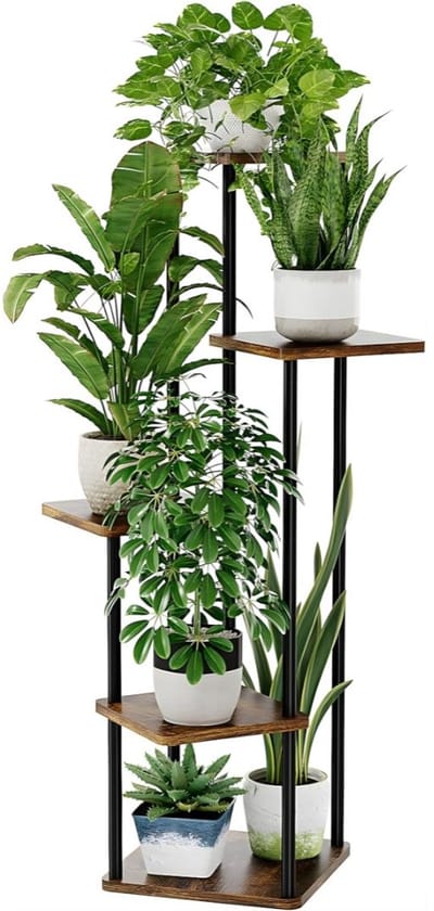 KAD® Plantenrek - Plantenstandaard Binnen - Decoratieve Plantenstandaard - Bruin - 47cm x 47cm x 107cm