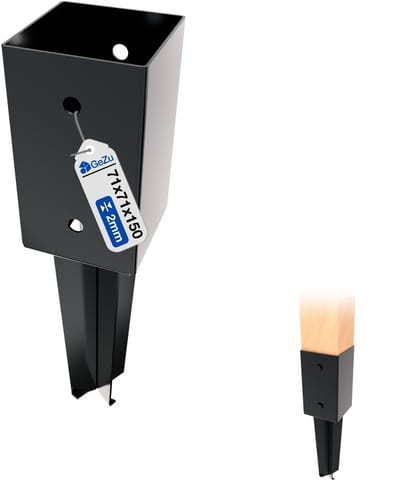 GeZu Impex Paalhouder beton met punt Inslaghuls Zwart Gepoedercoat 71 × 71 mm