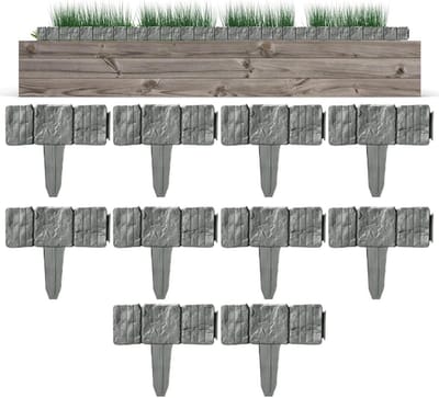Tuinafscheiding Imitatie Steen - Tuinrand Steenlook - Gazonranden Maken - Zonder Graven - 10 Stuks - Grijs