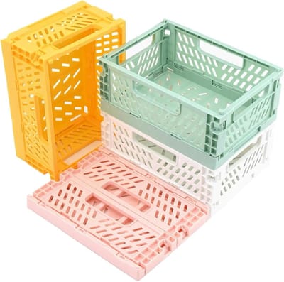 Cosensi - Opvouwbare opbergmanden (set van 4) - Kunststof dozen met handvat voor thuisgebruik - Ideaal voor planken, bureau en meer - 20 x 15 x 9 cm
