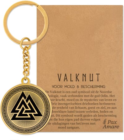 Valknut Sleutelhanger Goudkleurig - Spirituele Talisman - Roestvrij Staal / Stainless Steel - Germaans Symbool - Pax Amare
