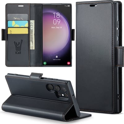 Hoesje geschikt voor Samsung Galaxy S23 Ultra - HyperCase Book Cover Kunstleer Zwart