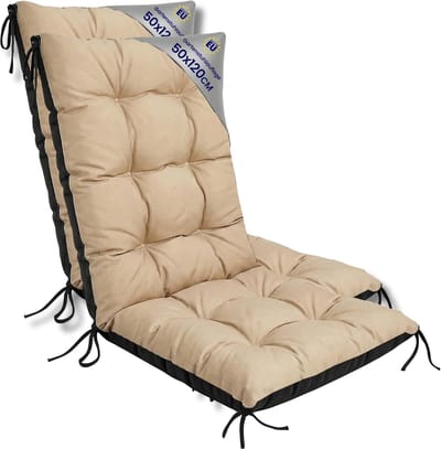 Tuinstoel Kussen Set - Dikke Zitkussens - Buiten Ontspannen - Waterafstotend Materiaal - 2x 50x120 cm - Beige