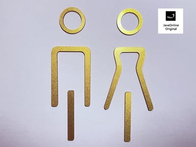 Pictogrammen kleedkamer of toilet - ELEGANT GOUDKLEUR - MAN + VROUW 3D - Hoogwaardig Acryl bord - Zelfklevend - Pictogram - Deurbord - Dames en Heren kleedkamer