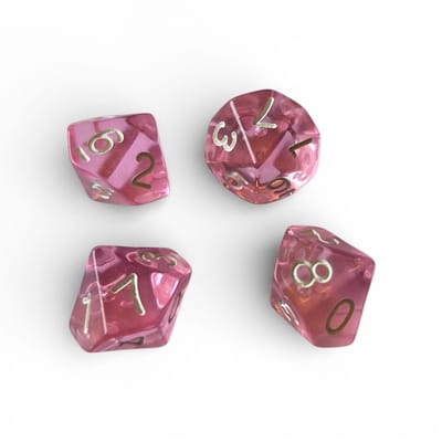 10-Zijdige Dobbelstenen Roze – Set van 4 Stuks – Acryl – Voor Spellen en Cashstuffing Challenges