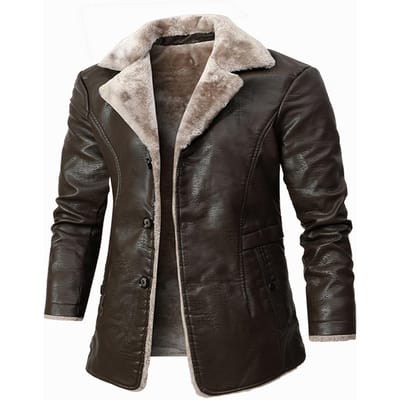 Veste en cuir PU solide pour hommes grande taille - Veste tendance décontractée cool et élégante pour hommes grands et grands - Cuir PU - Pour l'hiver XXXXL brun foncé
