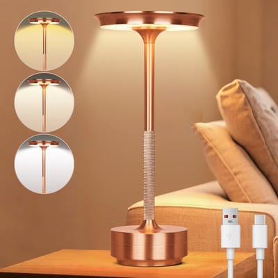 Rosnek Oplaadbare Tafellamp Rosé Goud - Draadloos - Traploos Dimbaar - Warm Wit Licht - Touch - Metaal - Sfeervolle Bedlamp & Decoratie