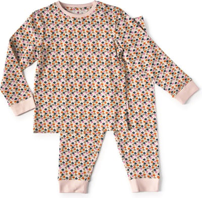 Little Label - pyjama meisjes - roze bladeren - 8Y/122-128 - Zachte BIO Katoen