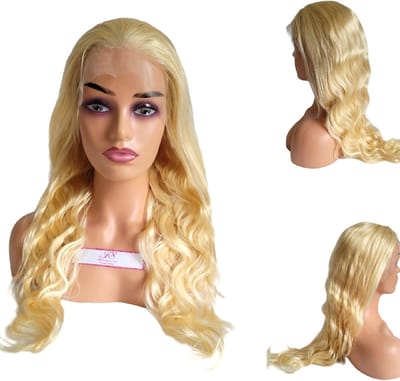 Braziliaanse Remy pruik 18 inch - golf Pre Geplukt pruik blonde kleur 613 - menselijke haren - 13x4 lace front pruik.