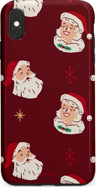Casetastic hoesje geschikt voor Apple iPhone XS Max - Dubbellaagse bescherming - Mr. & Ms. Santa - Kerst - Fashion Case - Bordeaux Lichtgrijs Taupe