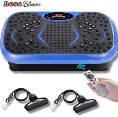 RosaBloom Fitness Trilplaat - Vibratie Plaat - Oefenmachine - Voor het Hele Lichaam - Met Lusbanden - Met LED scherm - Blauw