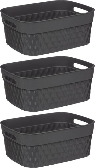 5Five Opbergmand/box van kunststof - 3x - grijs - 21 x 27 x 11 cm - 5 liter