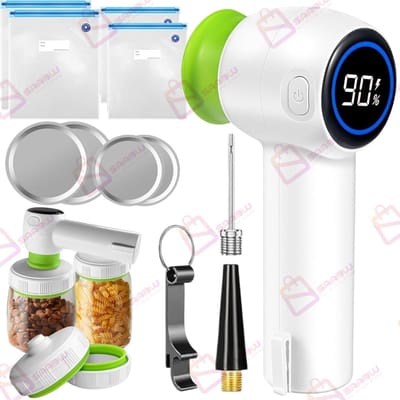 Elektrische Vacuümpomp met LED Display – Voor Voedselzakken, Potten & Ballen – Inclusief Vacuümzakken & Deksels – vacuumpomp – vacuumzakken – vacumeermachine – 74214