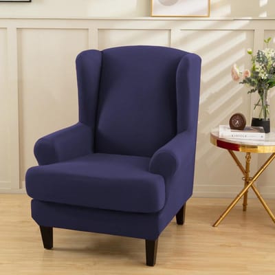 Housses de Fauteuil à Oreilles Couleur Unie Housse Extensible pour Fauteuil à Oreilles avec Housse de Coussin d'Assise Élastique Amovible Protecteur de Canapé black