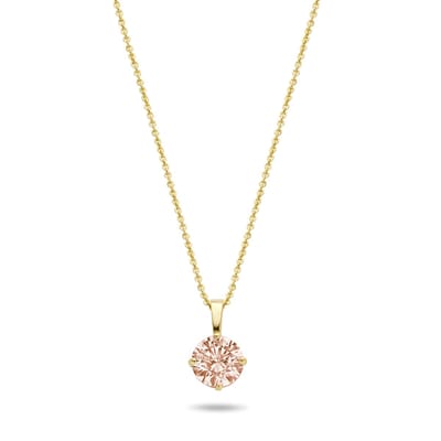 New Bling 9NBG-0592 Gouden Ketting met Zirkonia Hanger Champagne - 4mm - Ankerschakel - 39+3+3cm - 0,8mm Dikte - 14 Karaat - Goud