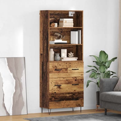 vidaXL - Highboard - 2 - st - Oudhout - 69,5 - x - 34 - x - 180 - cm - Bewerkt - hout - en - glas