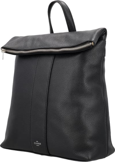 Charm London Washington Rugzak - Rugtas - Leer - Ritsvakken - Leren Dames Tas - Zwart